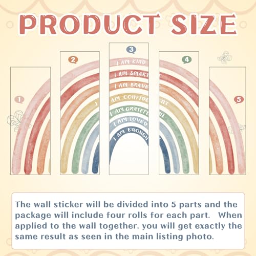 7677x4724 Inch Watercolor Rainbow Wall Decal Classroom Decor with Inspirational Quote Peel and Stick Sticker