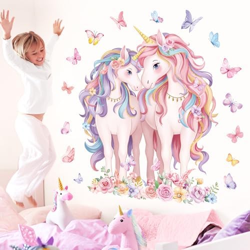 Decalmile 2 Large Unicorn Wall Decals for Kids Room and Baby Nursery
