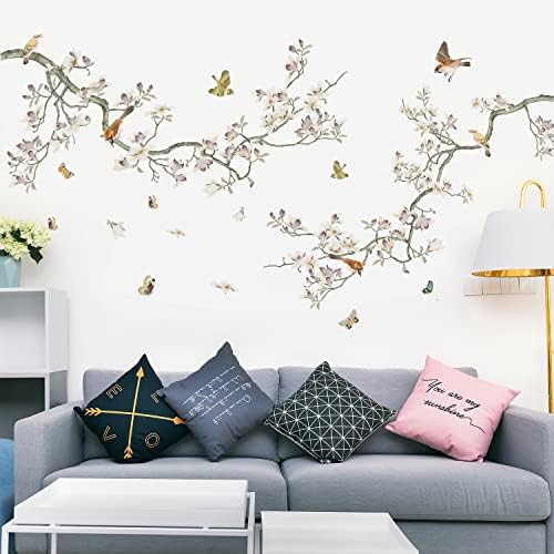 3D Curved Tree Branches with Colorful Flying Birds Wall Decals