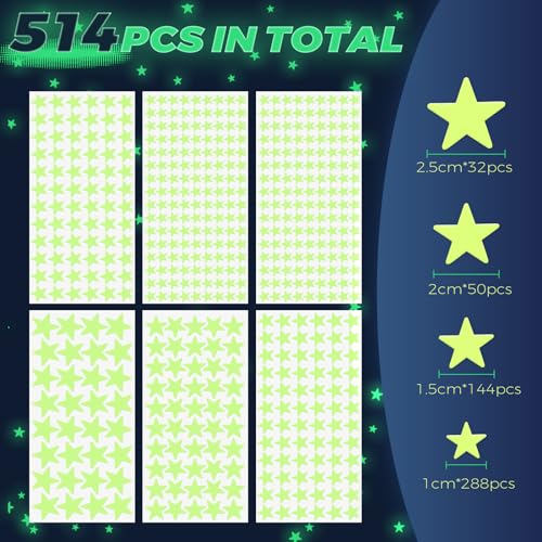 Glow in the Dark Stars Stickers 514pcs 3D Room Decor