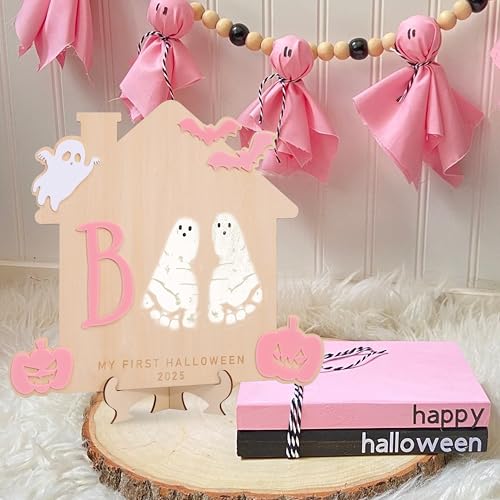Halloween Footprint Art Sign My Little Boo Pink