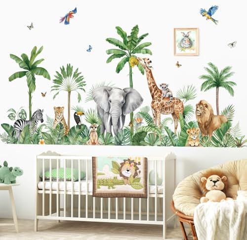 decalmile XXL Jungle Animals Wall Stickers for Kids Room and Nursery Decor