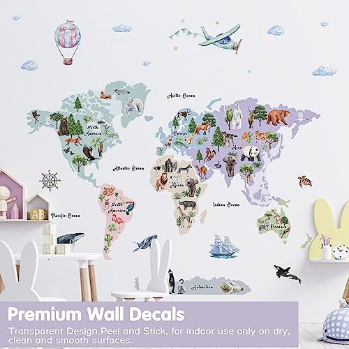 iinuu Animal World Map Wall Decals for Kids