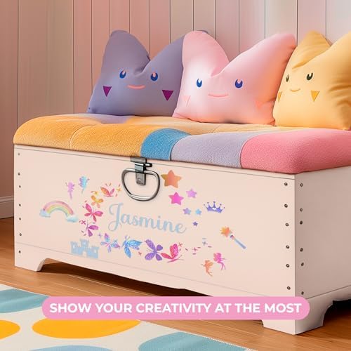 Personalized Name Wall Decals for Girls Bedroom - Butterfly Pink Room Decor with Rainbow Choices - Multiple Sizes