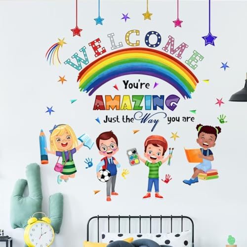 Kids Inspirational Quotes Wall Decal Reading Corner Rainbow Stickers for Classroom and Playroom