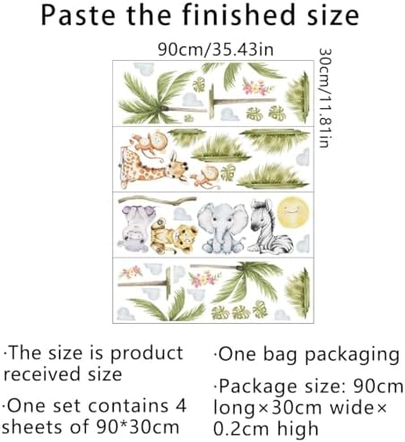 5629 x 4488 Inch Watercolor Animal Wall Decals - Jungle Stickers With Tiger Elephant Zebra Giraffe Monkey Hippo