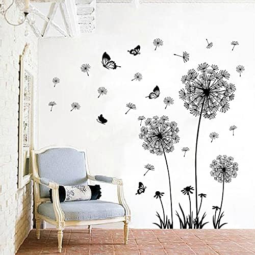 Black and White Dandelion Butterfly Wall Stickers