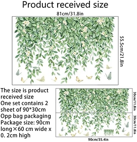 Green Leaf Hanging Vine Wall Decal for Bedroom and Nursery