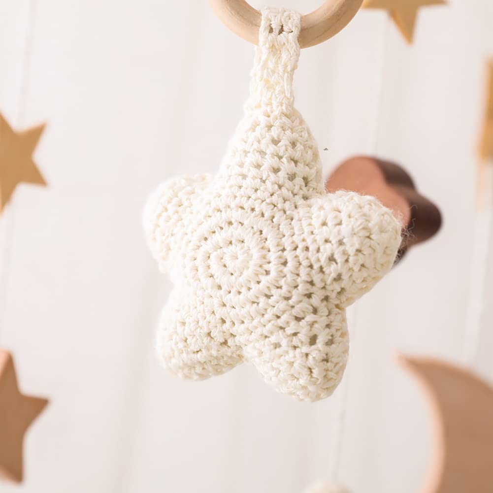 Baby Musical Crib Mobile with Rotating Wooden Stars Pendant