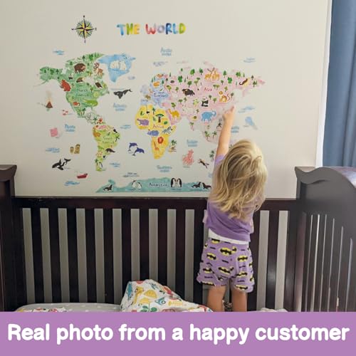 DECOWALL SG2-1615S Animal World Map Wall Stickers for Kids