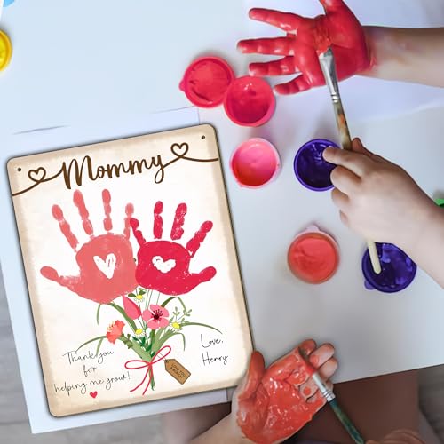 DIY Babys First Mothers Day Handprint Flowers Hanging Sign for Mom