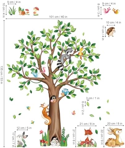 Decalmile Woodland Animals Tree Wall Stickers Bear Fox Deer Wall Decor for Kids Bedroom