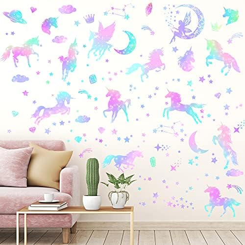 4 Sheets Unicorn Peel and Stick Wall Decal for Bedroom Playroom Living Room Decor