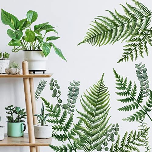 Runtoo Large Fern Leaves Wall Art Stickers Green Plant Wall Decal Living Room Bedroom Nursery Decor