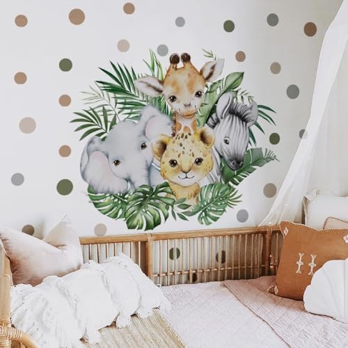 Watercolor Jungle Animal Wall Decal for Baby Room Decor