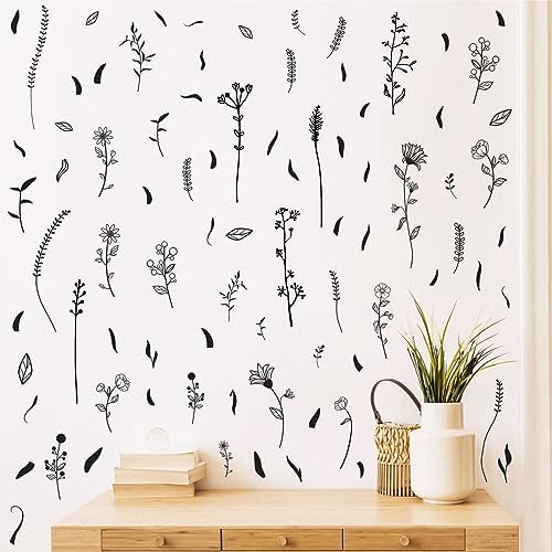 Kazova Black Wildflower Wall Stickers for Kids Room Bedroom Decor