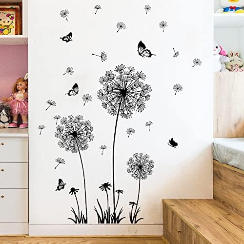 Black and White Dandelion Butterfly Wall Stickers