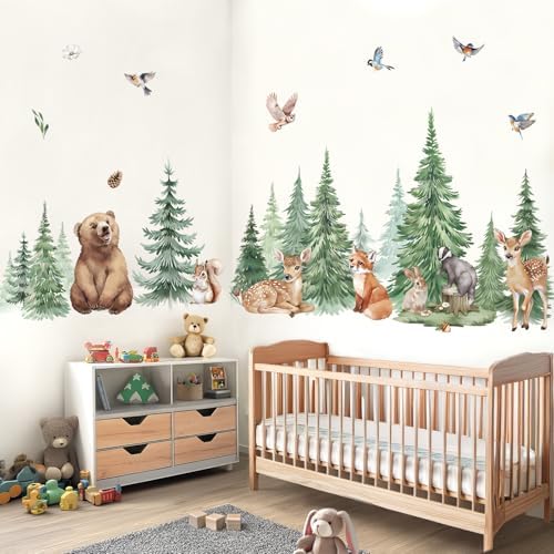 Wondever Large Pine Tree Animals Wall Stickers