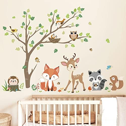 Decalmile Woodland Animals Tree Wall Decals