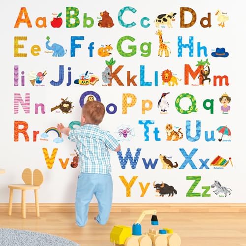 DECOWALL DS8-1608 Watercolor Animal Alphabet Wall Stickers