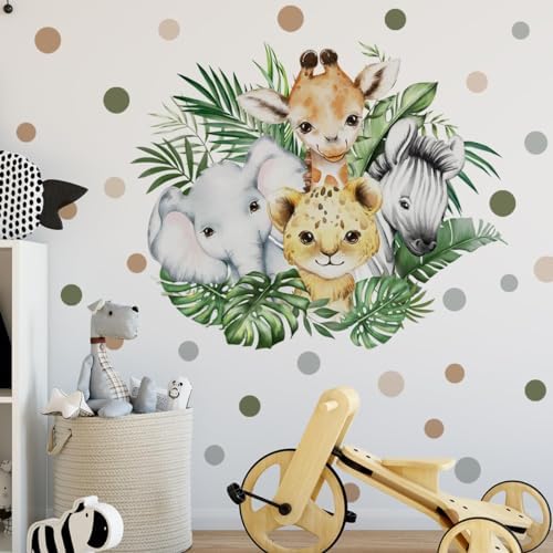 Watercolor Jungle Animal Wall Decal for Baby Room Decor
