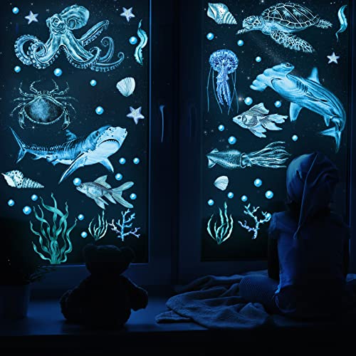 Sabary 4 Piece Glow in the Dark Ocean Wall Decals