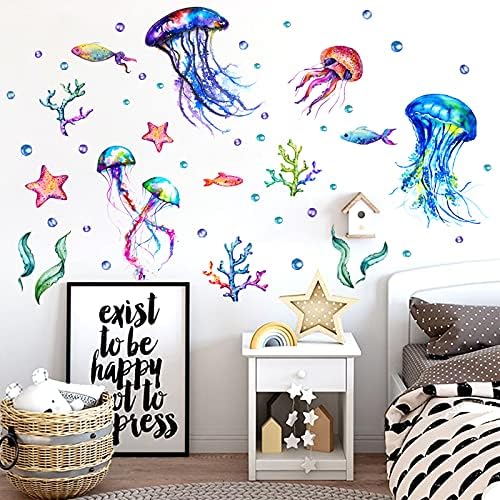 Ocean Jellyfish Wall Decal Vibrant Seaweed Starfish DIY Decor for Kids Room