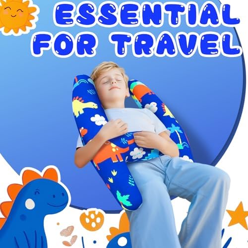 Viscogrip H-Shape Car Pillow for Kids Blue Dinosaur
