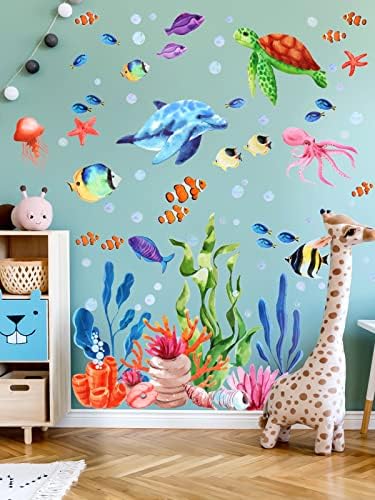 Kalolary Under The Sea Wall Decals Set - 3D Coral Reef Ocean Grass Bubbles More