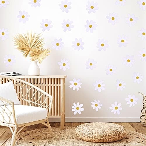 Bremorou 36PCS Retro White Daisy Wall Stickers for Decor