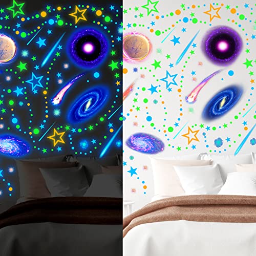 Spakon 495 Pcs Glow in the Dark Moons Stars Wall Decals for Ceiling and Bedroom Decor