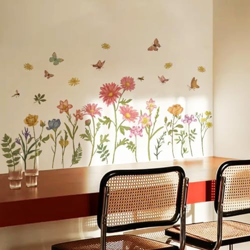 Runtoo Boho Wildflower Wall Stickers for Bedroom Kids Room and Nursery Decor