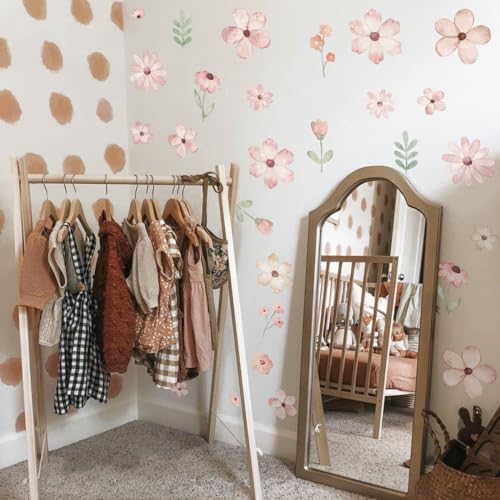 Boho Flower Wall Decals Pink Watercolor Decor Stickers