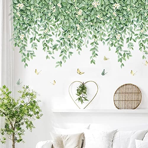 Green Leaf Hanging Vine Wall Decal for Bedroom and Nursery