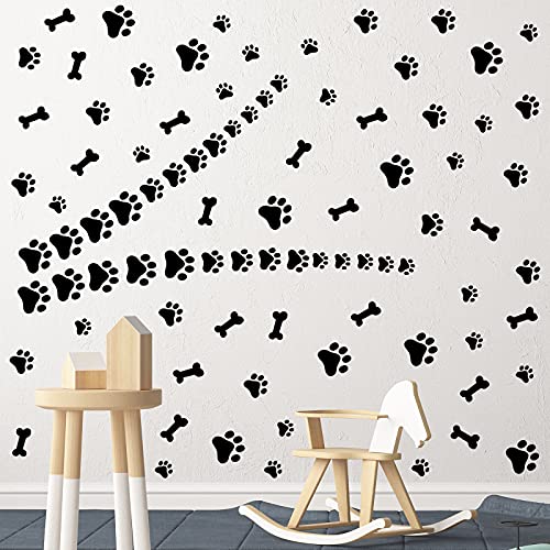 76 Pieces Black Dog Paw Decal Wall Sticker