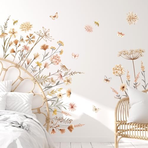 Boho Flower Wall Decals for Kids Room and Nursery Decor