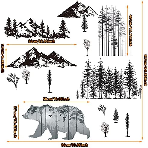 Outus 3 Sheets Forest Bear Wall Decals for Kids Room Decor