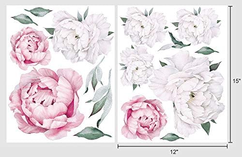 Peony Watercolor Wall Decals Pink and White Spring Decor