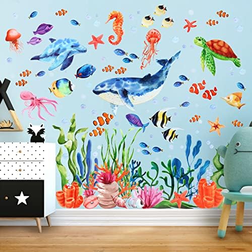 Kalolary Under The Sea Wall Decals Set - 3D Coral Reef Ocean Grass Bubbles More