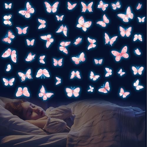 Glow in The Dark Pink Butterfly Wall Decals