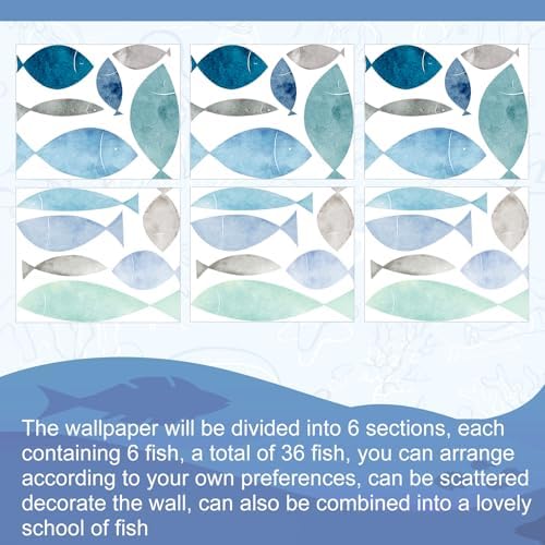 36 Pcs Watercolor Blue School of Fish Wall Decals