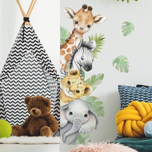 Watercolor Jungle Animal Wall Stickers for Kids Room Decor