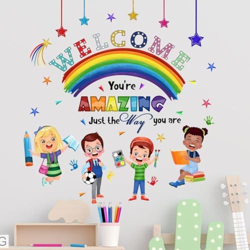 Kids Inspirational Quotes Wall Decal Reading Corner Rainbow Stickers for Classroom and Playroom