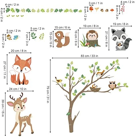 Decalmile Woodland Animals Tree Wall Decals