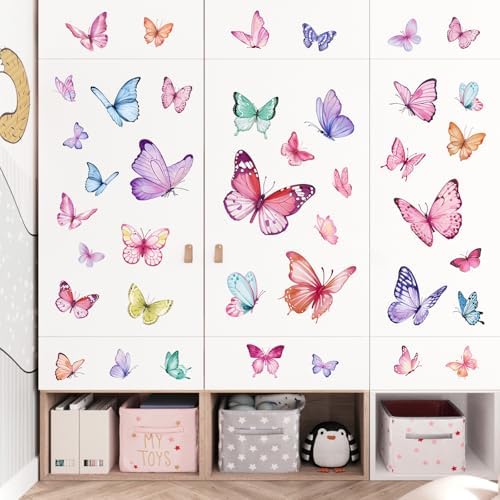 Wondever Watercolor Butterfly Wall Stickers for Girls Bedroom Baby Nursery