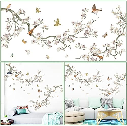 3D Curved Tree Branches with Colorful Flying Birds Wall Decals
