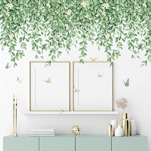 Green Leaf Hanging Vine Wall Decal for Bedroom and Nursery