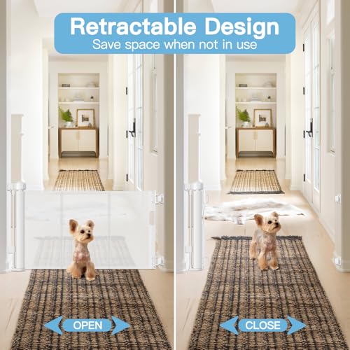 24 Inch Tall Retractable Baby Gate for Stairs and Doorways White
