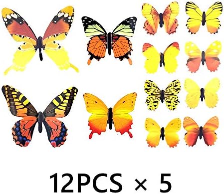 60PCS 3D Butterfly Wall Decals - Yellow Decoration Stickers