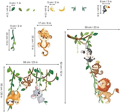 Jungle Animals Climbing Tree Wall Decals for Kids Room and Nursery Decor